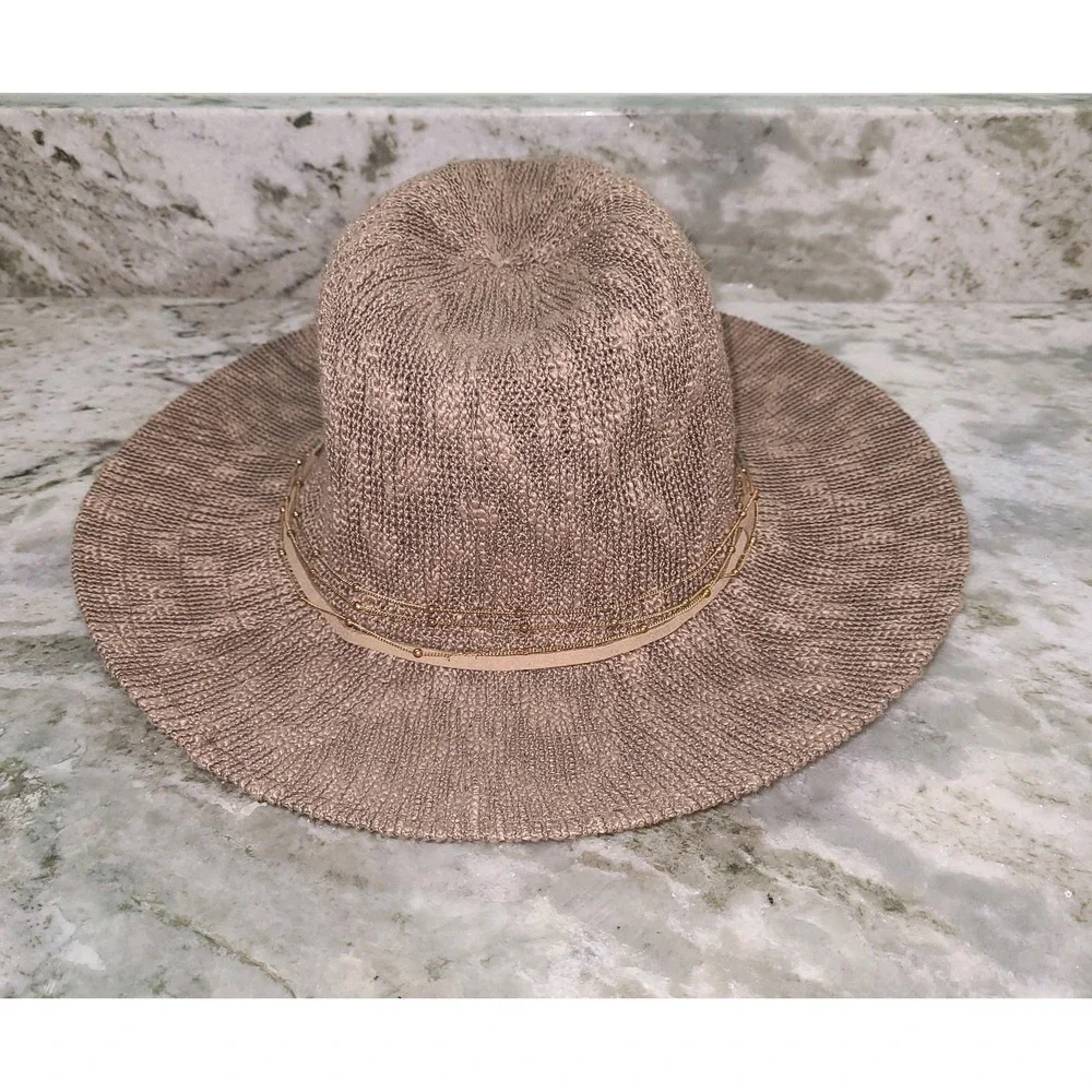 Scala Pronto Wide Brim Hat Tan Beaded Band One Size Boho Western EUC